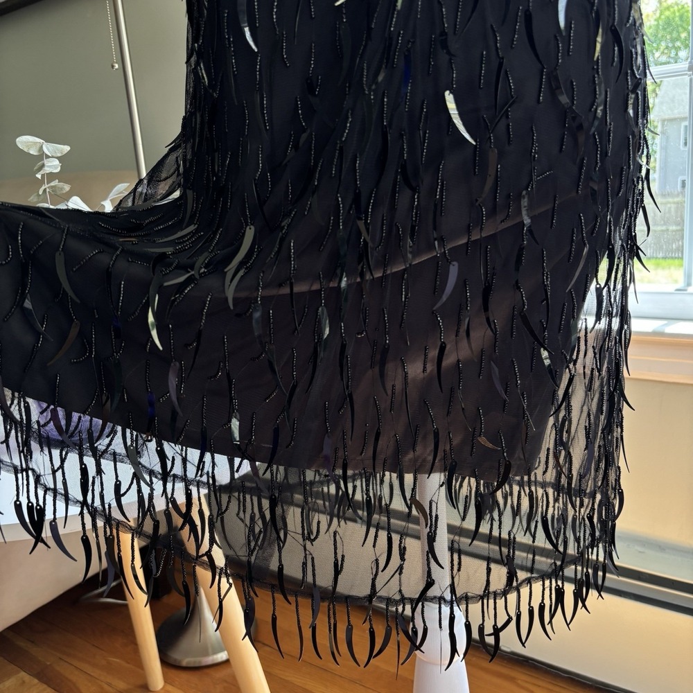 Vintage Vivienne Tam Beaded Paillette Fringe Dress Black Size 2 Flapper Art Deco - Picture 10 of 16